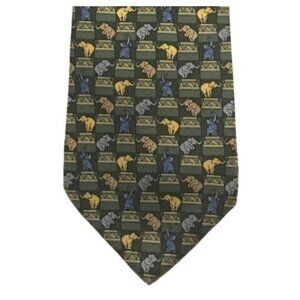 Tommy Hilfiger Necktie Tie Circus Elephants Peanuts Green Blue Yellow 58"